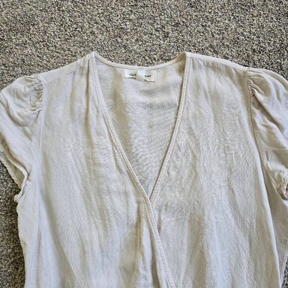 Cloth & Stone Linen Blend Top Women's Small Ivory Ruffle Sleeve V-Neck Peplum - Picture 4 of 7